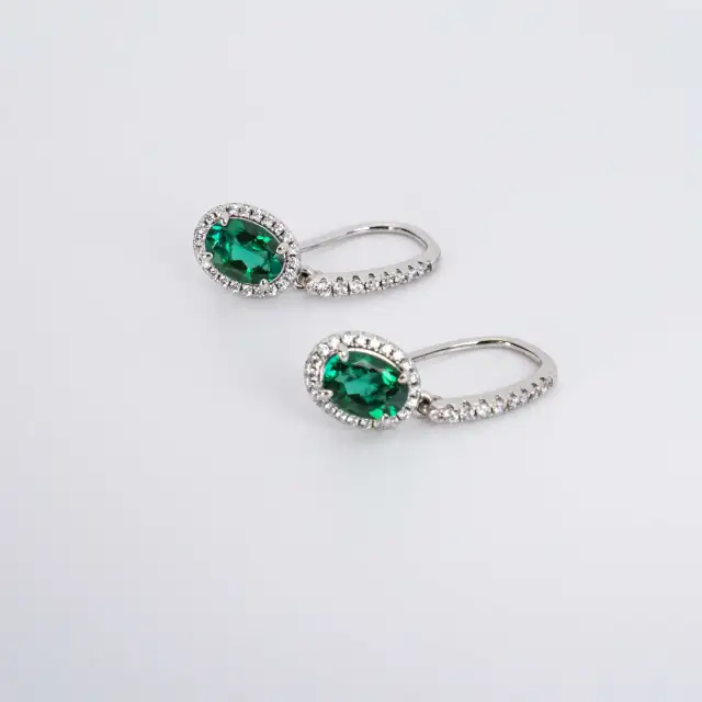 1CT Synthetic Emerald Oval Cushion Cut Earrings